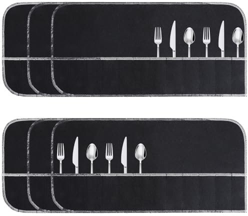 6 Pcs Anti Tarnish Silver Storage Bags Felt Flatware Organizer Sleeves Anti Tarnish Silver Storage Cloth Silver Protector Bags Place Setting Roll with White Ribbon for Kitchen Cutlery Utensils