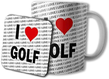 AK Giftshop I Love Golf Mug and Coaster Set, 10oz, Gift