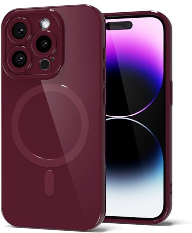 Svanove for iPhone 14 Pro Max Phone Case Silicone Magnetic, Compatible with Magsafe Case Cute for Women, Girly Glossy Jelly Thin Slim Hard Plastic Mag Safe & Camera Cover Protection, Burgundy Maroon