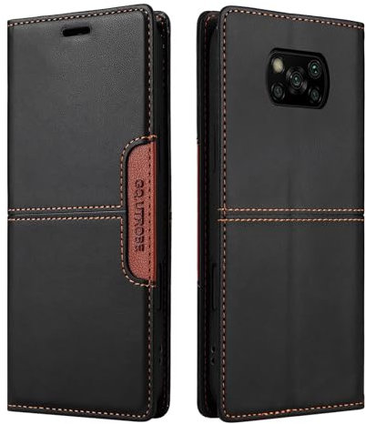 Netany Compatible con Funda para teléfono Xiaomi Poco X3 NFC/X3/X3 Pro,Funda Protectora de Soporte Plegable de Cuero PU,con Bolsillo [Cierre magnético] Cartera Flip Funda de teléfono (Negro)