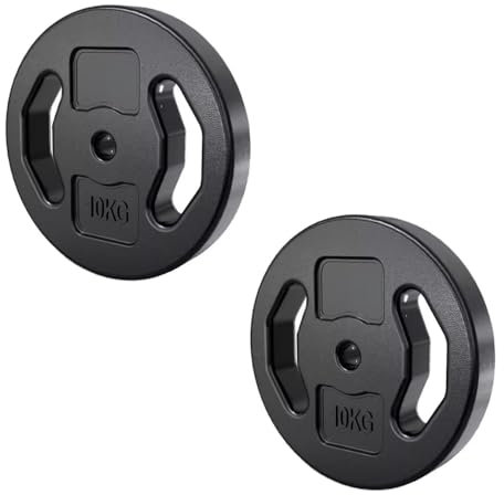 Discos pesas, pesas, 30mm, 2,5kg - 5kg - 10kg, ejercicios gimnasio en casa, barra gimnasio, mancuerna, rutina entrenamiento, guia entrenamiento personalizada (2 X 10 KG)