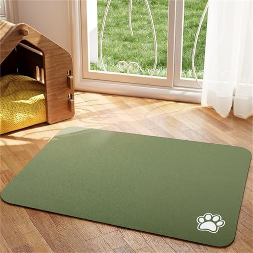 Hearda Pet Mats for Food Bowls Water Absorbent, Pet Food Mat Non Slip Quick Dry Cat Feeding Mat Diatomite Pet Feeding Mat Dog Bowl Mats Durable Water Dispenser Mat (50x80cm,Grass Green Q)