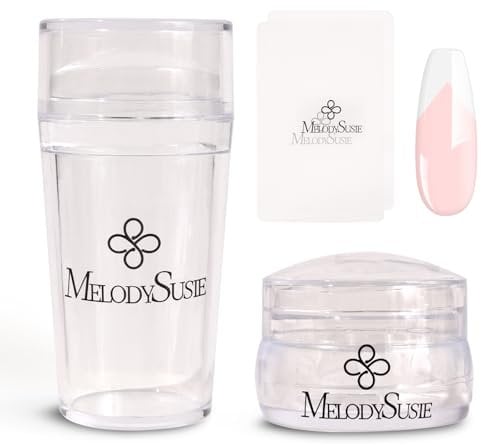 MelodySusie French Tip Nail Stamper, Nail Stamper Kit, Silicone Nail Stamp, Long and Short Stampers with Scrapers, 4PCS Nail Stamper Tool for French Manicure DIY Home Nail Design Salon, Clear