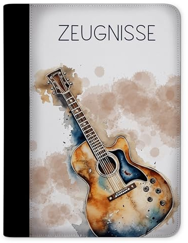 CreaDesign Zeugnismappe A4 für Kinder – Gitarre – Dokumentenmappe mit 10 Klarsichthüllen