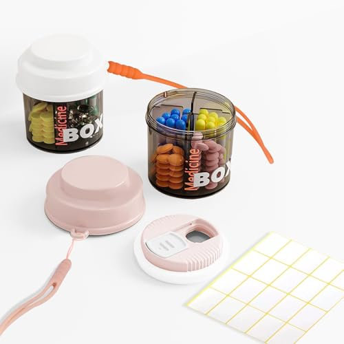 QMLING 2 Stück Tablettenbox, Pillendose Rund, Pillenbox Groß Fächer, Medikamentenbox Morgens Mittags Abends, Supplement Box für Vitamine Fischöl und Medikamente