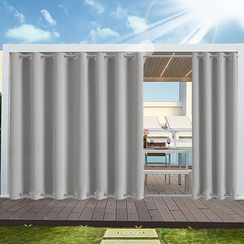HaiTaoSy Outdoor Vorhang Wetterfest mit ösen Oben und Unten (Nach Mass), Wasserdicht Wetterfest Vorhang Sonnenschutz Sichtschutz Gardine für Außen Terrasse Balkon Vorhalle, 1 Stück 202X215cm Hellgrau