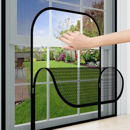 fowong Upgrades Fliegengitter Fenster mit 10x Reißfestigkeit Katzengitter, 120x140cm, Extra stark Katzensicher Robuste Fliegennetz Ersatz für Dachfenster Balkontür Wohnwagen,5 Jahren Garantie, Schwarz