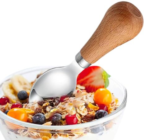 JINGLING Babylöffel | Edelstahl Selbstfütterlöffel Für Babys Erster Löffel,Holzgriff Kinderbesteck Lebensmittelecht & Sicher Für Kleinkinder Geburtstag & Einweihungsfeier Kindergeschirr