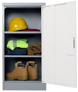 The Workplace Depot Metal Storage Cupboard – Steel Industrial Cabinet, Grey or Blue Powder-Coat, Adjustable Shelves, Multi-Point Locking – Ideal for Office, Workshop & Warehouse Storage (Grey)