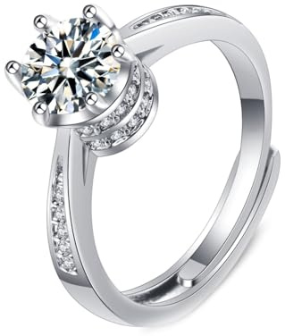 AMDXD Eheringe Weißgold 585 14 Karat, 6 Steg-Krappenfassung Solitärring mit Labor Erstellt Diamant, 14K Gold Freundschaftsringe Diamantring Echtschmuck, Gr.56 (17.8)