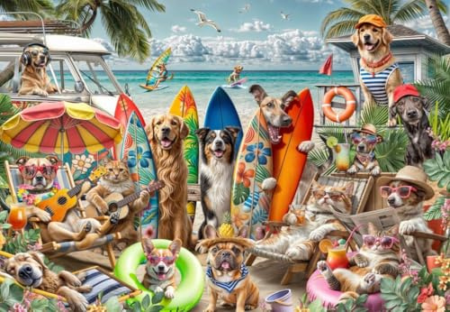 Puzzle 2000 Teile - Hunde und Katzen am Strand