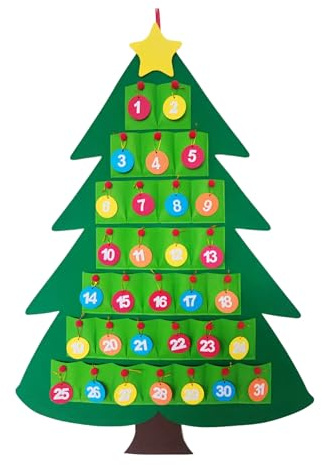Weihnachtsbaumschmuck Countdown Kalender,Adventskalender zum Aufhängen,Filz Weihnachtskalender,Filzstoff Countdown Kalender für Weihnachtsfeier,Urlaub und Home Decor,100 x 70 cm