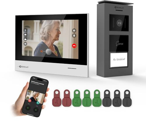 NOCKLAT WLAN IP Videocitofono a due fili, video HD 1080p, touchscreen da 7 pollici, sblocco tramite app/scheda, rilevamento del movimento, registrazione e riproduzione di foto/video, informazioni
