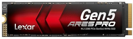 Lexar ARES PRO SSD 4TB PCIe Gen5 NVMe M.2 SSD Interno Gaming, Fino a 14.000 MB/s di lettura, per applicazioni AI, gaming AAA, modifica video, compatibile con PC, laptop & PS5