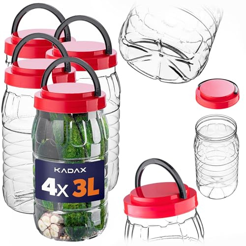 KADAX Vorratsgläser 3L mit Deckel im 4er Set, Vorratsdosen aus Kunststoff, Aufbewahrungsgläser, Vorratsbehälter für Lebensmittel, Kunststoffbehälter, Plastikdosen