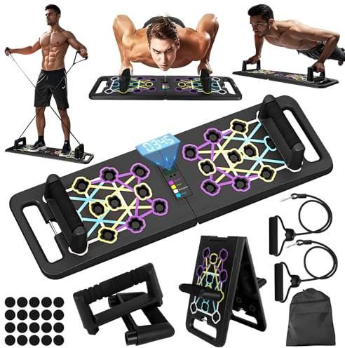 Liegestützbrett Set mit Automatischer Zähler, 24 in 1 Liegestütze Brett, Faltbares Multifunktions Push Up Board, liegestütze Home Gym Calisthenics Equipment Fitnessgeräte für Zuhause