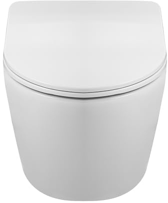 AquaUno WC sospeso senza bordo Rimless - ceramica bianca con sedile WC Soft-Close a sgancio rapido in Duroplast, igienico e facile da pulire, con kit di montaggio incluso - Modello LIVO