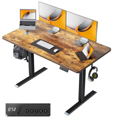 FEZIBO Electric Standing Desk 120 x 60cm with One Piece Desktop | 72–118cm Lift, 3 Memory Presets, 80kg Load, Reliable Motor, 2 Hooks, Stable Steel Frame, Easy Assembly, Rustic Brown