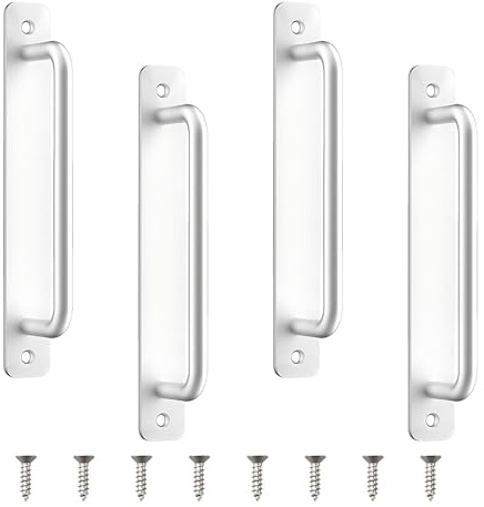 FEIHS 4 Pcs Door Pull Handle, for All Types of Doors | Aluminium alloy,silver,14.7×2.5cm,perforated mounting,resistant to deformation,for wardrobes,balcony doors, sliding doors