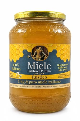 Miele Grezzo Calabrese 1Kg Il Puttino | Miele Naturale Non Pastorizzato | Prodotto Artigianale Italiano | Virelli, Cutro | Ricco di Minerali, Ideale per la Colazione (1kg, Millefiori Miele)