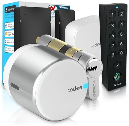 Tedee GO2 - Serratura intelligente in alluminio con WiFi, cilindro Exxo Smart, impronta digitale e sensore porta, sicurezza classe 6, accesso remoto e blocco automatico senza chiave | Alexa, Google