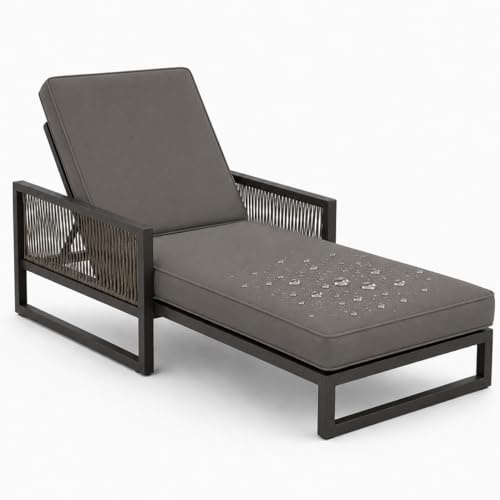 AZMAHT Auflage für Sonnenliege Wetterfest, Gartenliegen-Auflage mit 50D Schaumstoff, Wasserabweisendes Polyester, Polster für Liegestuhl Terrasse (Nur Auflage),Grau,203x66x10cm