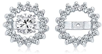 Weiße klare kubische Zirkonia CZ runde Pavé-Halo-Ohrring-Jacken für Stecker, nur Jacke für Damen, 925er Sterlingsilber