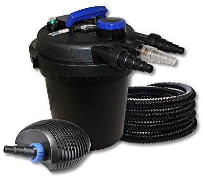 SunSun Komplettset: CPF-250 Teichdruckfilter bis 10000 L Teich mit 11W Teichklärer, CTF-3800 SuperECO Teichpumpe 3600l/h 20W, 25m Teichschlauch 25 mm (1)