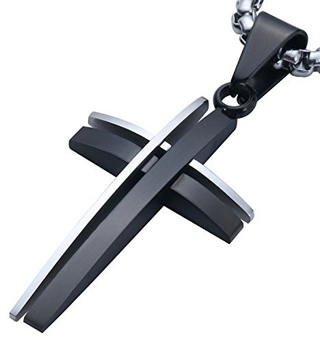 DonDon Herren Halskette 52 cm zweifarbiger Kreuz Anhänger Edelstahl und schwarzem Schmuckbeutel