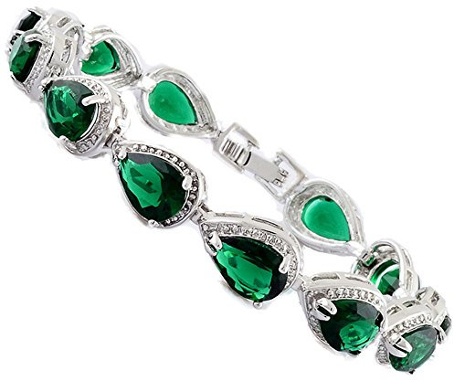 RIVA Tennis Armband [18cm/7inch] mit Tropfenschliff Edelstein Zirkonia CZ [Grün Smaragd] in 18K Weißgold Vergoldet, Einfache Moderne Eleganz