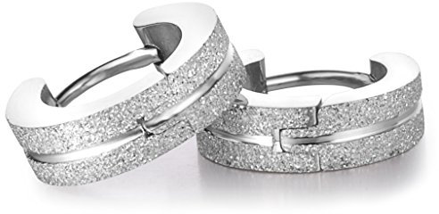 Feilok Creolen Ohrringe Ohrhänger Matt Klapp-Creolen Edelstahl Ohrschmuck für Damen und Herren 2 Stück, Silber