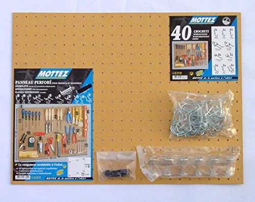 Kit panneau perforé isorel et 40 crochets + barette porte outils B275F