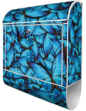banjado® Design Briefkasten mit Fürstliche Falter 38,5x46,5x13cm & 2 Schlüssel - Briefkasten Stahl weiß mit Zeitungsfach pulverbeschichtet - Postkasten A4 Einwurf inkl. Montagematerial