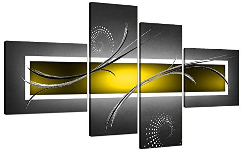 Wallfillers Yellow and Grey Abstract Canvas Pictures - Set of 4