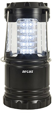 Arcas 30720007 - Camping Laterne mit 30 LEDs, schwarz, mit Metallbügeln zum Aufhängen, Helligkeit 120 Lumen, batteriebetrieben, ideal für Camping, Bootstouren oder Gartenpartys, 8.8 x 8.8 x 12.4 cm