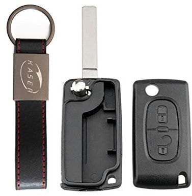 KASER Cover Guscio Scocca Chiave Telecomando 2 Tasti compatibile per Peugeot 107 207 307 407 308 409 407 607 (Batteria sulla scheda)
