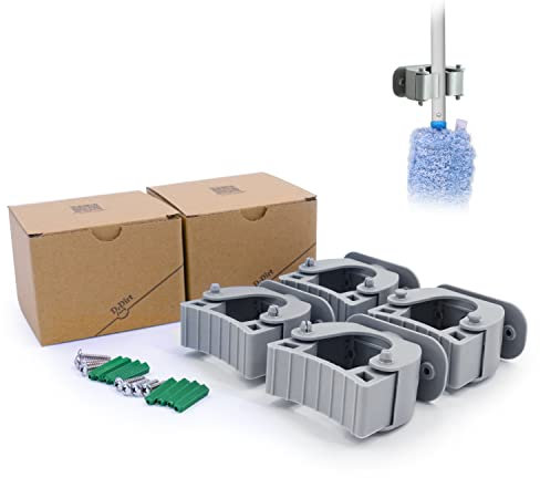 DrDirt Broom Holder Wall Mounted – Utility Tool Rack Storage Organizer with 3M Sticker Self-Adhesive & Screw-On Install Options(4 packs)