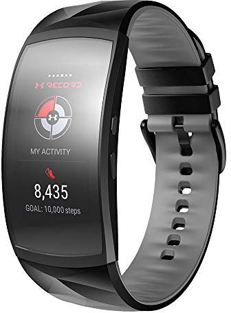 NotoCity Armband für Samsung Gear Fit 2 /Gear Fit 2 Pro, Quick-Fit Silikon Ersatzarmbänd für Gear Fit 2 SM-R360/Fit 2 Pro SM-R365,Schwarz-Grau