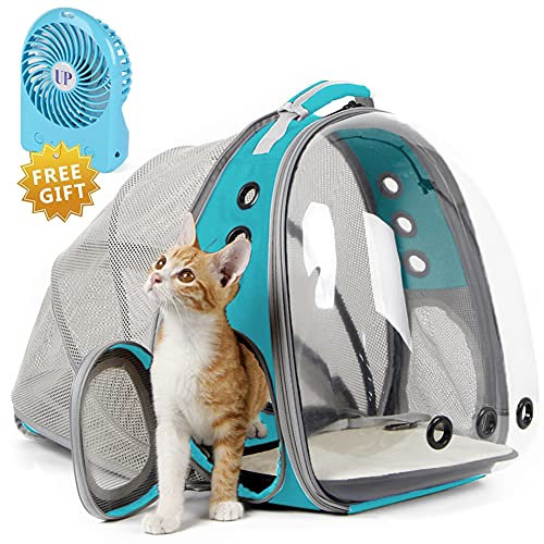 Katzen-Reiserucksack mit Ventilator, passend für bis zu 9 kg, Raumkapsel, Astronaut, klares Blasenfenster, Haustier-Rucksack für Kätzchen und kleine Welpen, Grün
