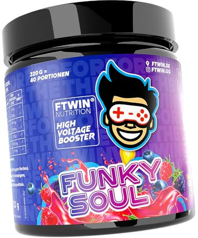 FTWIN HIGH VOLTAGE BOOSTER | Für GAMER und E-SPORTLER | REFLEX – FOCUS – ENERGY – ENDURANCE | 320 g = 40 Portionen (Funky Soul)