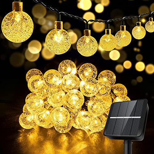 Bigzom Solar Lichterkette Außen,11M 60LEDs Lichterketten Aussen,Solar Kristall Kugeln wasserdicht Außer/Innen Lichter Beleuchtung für draußen Balkon Garten Hof Baum Weihnachten Hochzeit warmweiß