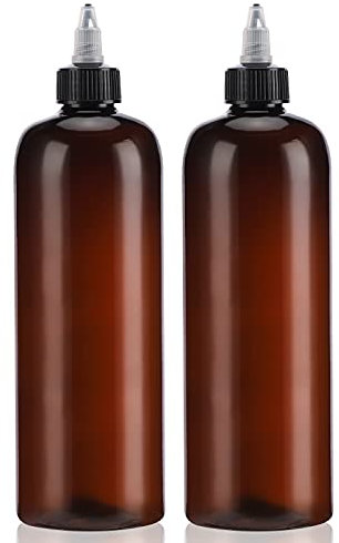 Segbeauty 16.9oz Amber Squeeze Bottles, 2Pcs 500ml Refillable Hair Dye Colored Applicator Bottle with Angled Tip, PET Twist-On Top Tip Plastic Empty Dyeing Tool for Hair Color Perm Oil Salon