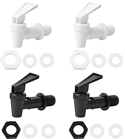 4 Pieces Universal Water Dispenser Tap Replacement, Plastic Push Type Dispenser Faucets for Hot Cold Water Beer Wine Juice Bottle Bucket, Black and White