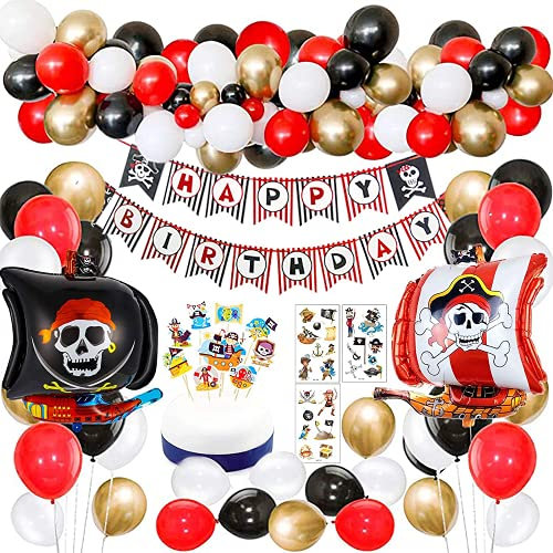 Piraten Kindergeburtstag Luftballons Piraten Geburtstagsfeier Dekorationen mit Piraten Tätowierungs Fahnen Piraten Schiffs Ballonen für Kinder Piraten Themenorientierte Geburtstags Versorgungen