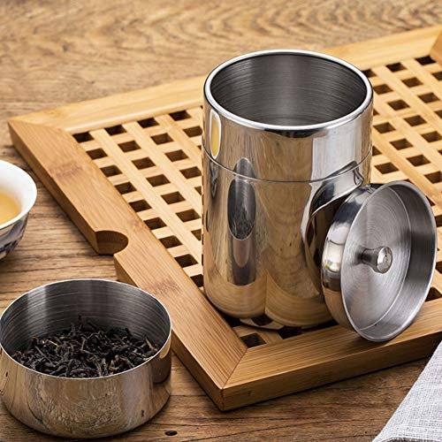 BORDSTRACT Bote de lata de té con tapas dobles herméticas, recipiente de té para té suelto y bolsitas de té de acero inoxidable 304(550ML)