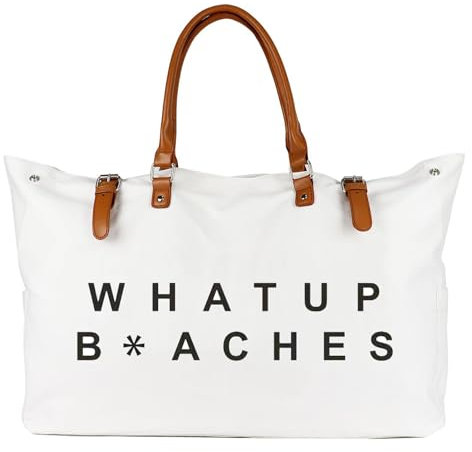 Strandtasche mit veganem Ledergriff, extra große Strandtasche für Damen, wasserdicht, sanddicht, Weiss/opulenter Garten, Large