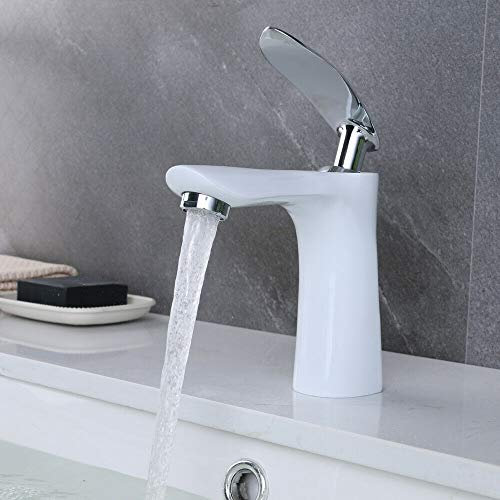 Robinet de salle de bain blanc Robinet mitigeur de lavabo Robinet de lavabo Mitigeur monocommande avec tuyaux