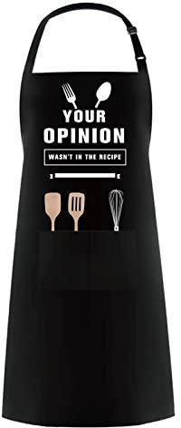 CREATCABIN Funny Apron - Your Opinion Wasn’t in the Recipe Grill Aprons for Men Kitchen Cooking Aprons Adjustable BBQ Bib Apron 2 Pockets for Husband Boyfriend Chef Birthday