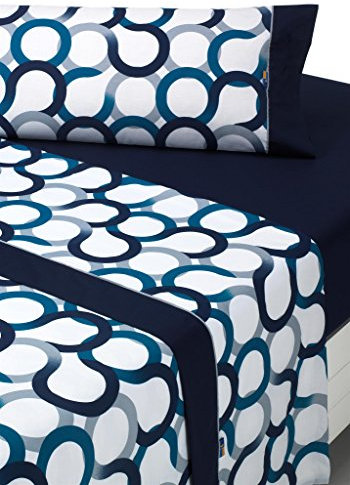 SABANALIA - Juego de sábanas Estampadas Aros | 3 Piezas | Funda de Almohada, Bajera Ajustable y sábana encimera | Cama 80 | Color Azul | (Disponible en Varios tamaños y Colores)