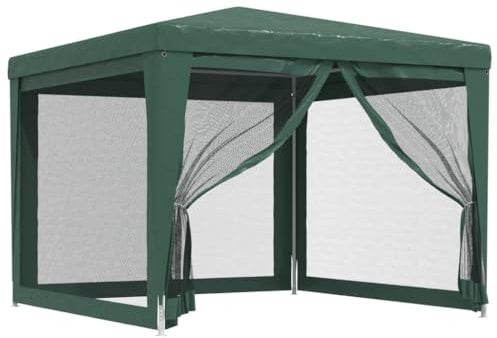 vidaXL Partyzelt mit 4 Mesh-Seitenwänden Gartenzelt Festzelt Pavillon Zelt Gartenpavillon Gazebo Gartenlaube Bierzelt Faltzelt Camping Grün 3x3 m HDPE